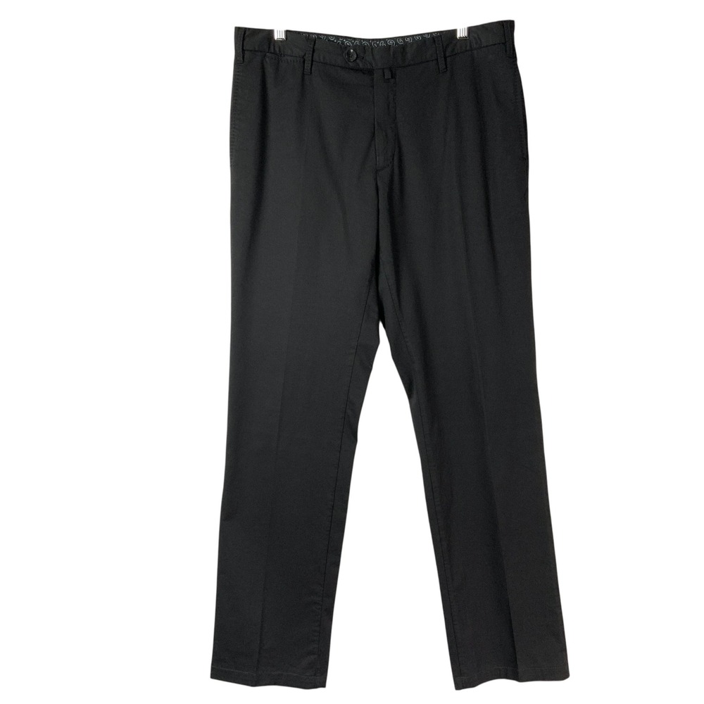 Valentini Black Slim Fit Dress Pants 34 Button Zip Fly Flat Front Straight Italy